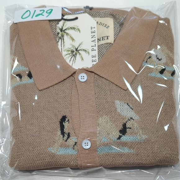Free Planet Tan Graphic Button Down Shirt - Picture 11 of 11